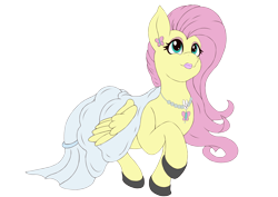 Size: 4093x2894 | Tagged: safe, artist:greed, artist:icey-wicey-1517, color edit, derpibooru exclusive, edit, fluttershy, butterfly, pegasus, pony, bride, clothes, colored, cute, dress, ear piercing, earring, eyeshadow, female, happy, hoof shoes, jewelry, lipstick, makeup, mare, necklace, piercing, shoes, shyabetes, simple background, smiling, solo, transparent background, wedding dress