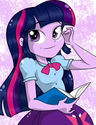 Size: 1024x1329 | Tagged: safe, artist:alligatorgummy, artist:lunchie, derpibooru import, twilight sparkle, twilight sparkle (alicorn), alicorn, equestria girls, rainbow rocks, book, clothes, credits, old version, shine like rainbows, skirt, solo