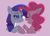 Size: 2973x2170 | Tagged: safe, artist:ogaraorcynder, pinkie pie, rarity, earth pony, pony, unicorn, eyes closed, female, lesbian, mare, raripie, raripiebomb, shipping, simple background, smiling