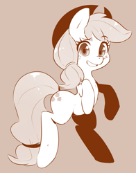 Size: 1449x1845 | Tagged: safe, artist:hearlesssoul, applejack, earth pony, pony, bipedal, cowboy hat, female, freckles, grin, hat, looking at you, mare, monochrome, raised hoof, rearing, simple background, smiling, solo