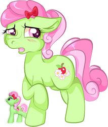 Size: 526x618 | Tagged: safe, artist:paintsplatter, florina tart, earth pony, pony, apple family member, blushing, simple background, solo, toy, white background