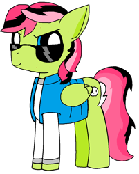 Size: 932x1161 | Tagged: safe, artist:thefanficfanpony, ace, oc, oc only, pegasus, pony, flutter brutter, clothes, fluttershy's brother (fanon), jacket, male, simple background, solo, stallion, sunglasses, white background