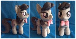 Size: 1767x905 | Tagged: safe, artist:sophillia, octavia melody, earth pony, pony, bowtie, irl, photo, plushie, solo, watermark