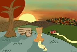 Size: 1176x801 | Tagged: safe, artist:dafiltafish, applejack, earth pony, pony, autumn, farm, sweet apple acres, tree