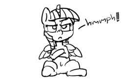 Size: 1280x832 | Tagged: safe, artist:pabbley, derpibooru import, twilight sparkle, twilight sparkle (alicorn), alicorn, pony, belly button, frown, grumpy, monochrome, sitting, sketch, solo