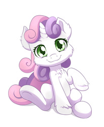 Size: 901x1100 | Tagged: safe, artist:dstears, sweetie belle, cheek fluff, chest fluff, cute, diasweetes, ear fluff, looking at you, simple background, smiling, solo, white background