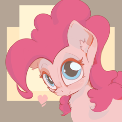 Size: 1343x1343 | Tagged: safe, artist:ruby, pinkie pie, pony, chest fluff, cute, female, freckles, heart, looking at you, mare, solo