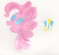 Size: 2473x2304 | Tagged: safe, artist:dustph0enix, pinkie pie, earth pony, pony, cutie mark, female, minimalist, modern art, simple background, solo, traditional art, watercolor painting, white background