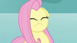 Size: 1280x720 | Tagged: safe, screencap, fluttershy, pegasus, pony, keep calm and flutter on, female, frown, mare, snow, solo