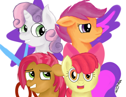 Size: 900x700 | Tagged: safe, artist:jbond, apple bloom, babs seed, scootaloo, sweetie belle, bust, cutie mark, cutie mark crusaders, portrait, simple background, the cmc's cutie marks, white background