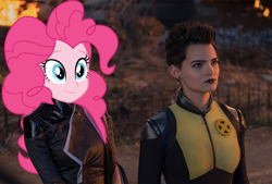 Size: 2545x1717 | Tagged: safe, artist:luckreza8, edit, pinkie pie, equestria girls, spoiler:deadpool2, deadpool 2, female, lesbian, negasonic teenage warhead, photoshop, pink warhead, x-men, yukio