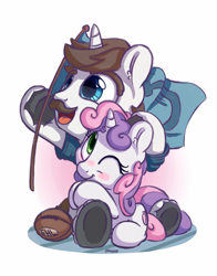 Size: 1100x1400 | Tagged: safe, artist:bobdude0, hondo flanks, sweetie belle, cute, diasweetes, father and child, father and daughter, flag, hoofball, male, open mouth, parent and child, simple background, weapons-grade cute, white background