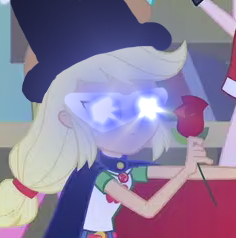 Size: 236x238 | Tagged: safe, edit, edited screencap, editor:synfag, screencap, applejack, watermelody, better together, equestria girls, a queen of clubs, flower, geode of super strength, manga, photobomb, rose, sailor moon, tuxedo jack, tuxedo mask