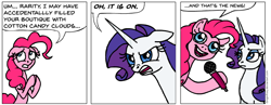 Size: 940x366 | Tagged: safe, artist:gingerfoxy, pinkie pie, rarity, earth pony, pony, unicorn, pony comic generator, comic, microphone