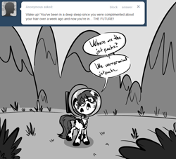 Size: 770x700 | Tagged: safe, artist:tess, oc, oc only, ask hobo pony, hobo pony, monochrome, solo, tumblr