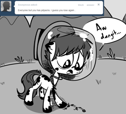 Size: 770x700 | Tagged: safe, artist:tess, oc, oc only, ask hobo pony, hobo pony, monochrome, solo, tumblr