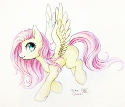 Size: 1858x1600 | Tagged: safe, artist:rikadiane, fluttershy, pegasus, pony, colored pencil drawing, female, mare, solo, traditional art