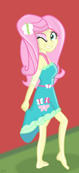 Size: 550x1193 | Tagged: safe, artist:grapefruitface1, derpibooru exclusive, fluttershy, equestria girls, equestria girls series, barefoot, feet, lighting, looking at you, new outfit, one eye closed, seductive look, shading, solo, wink