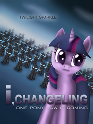 Size: 4500x6000 | Tagged: safe, artist:emilylena, artist:viffex, derpibooru import, twilight sparkle, changeling, absurd resolution, i robot, movie poster, parody