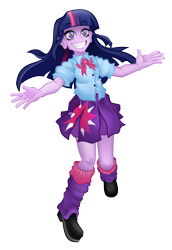 Size: 1411x2050 | Tagged: safe, artist:pedantczepialski, derpibooru import, twilight sparkle, twilight sparkle (alicorn), alicorn, equestria girls, alternate universe, equestria girls: the parody series, grin, simple background, smiling, solo, transparent background, wide eyes