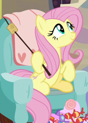 Size: 282x397 | Tagged: safe, screencap, fluttershy, pegasus, pony, discordant harmony, candy, cropped, female, food, mare, marshmallow, sitting, solo