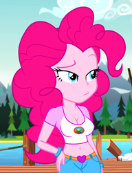 Size: 830x1080 | Tagged: safe, edit, edited screencap, editor:ah96, screencap, pinkie pie, equestria girls, legend of everfree, adorasexy, belly button, breast edit, breasts, cleavage, clothes, cropped, female, midriff, pinkie pies, raised eyebrow, sexy, short shirt, solo