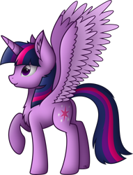 Size: 3000x3924 | Tagged: safe, artist:starlessnight22, derpibooru import, twilight sparkle, twilight sparkle (alicorn), alicorn, pony, chest fluff, ear fluff, female, mare, raised hoof, simple background, solo, spread wings, transparent background, vector