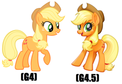 Size: 1680x1160 | Tagged: safe, artist:shelmo69, applejack, earth pony, pony, my little pony: the movie, comparison, female, looking at you, mare, movie accurate, raised hoof, raised leg, standing