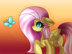 Size: 4000x3000 | Tagged: safe, artist:macaroonburst, fluttershy, butterfly, pegasus, pony, solo