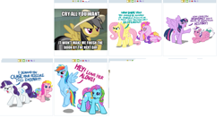 Size: 1057x557 | Tagged: safe, screencap, g3, g4, crying, derpibooru, exploitable meme, fail, juxtaposition, juxtaposition fail, meme, meta, ponies defending previous generation