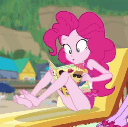 Size: 826x824 | Tagged: safe, screencap, pinkie pie, equestria girls, equestria girls series, friendship math, animated, barefoot, clothes, cropped, feet, gif, legs, solo, swimsuit