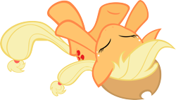 Size: 3000x1719 | Tagged: safe, artist:kalleflaxx, applejack, earth pony, pony, demands, eyes closed, female, mare, on back, simple background, solo, transparent background, vector