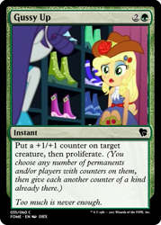 Size: 375x523 | Tagged: safe, applejack, rarity, eqg summertime shorts, equestria girls, make up shake up, eyeshadow, lipstick, magic the gathering, makeup, trading card, trading card edit