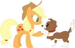 Size: 3579x2324 | Tagged: safe, artist:porygon2z, applejack, winona, dog, earth pony, pony, blonde mane, brown coat, duo, female, mare, orange coat