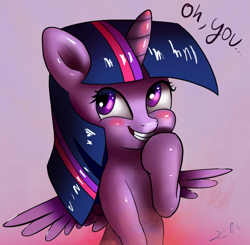 Size: 716x702 | Tagged: safe, artist:xbi, derpibooru import, twilight sparkle, twilight sparkle (alicorn), alicorn, pony, blushing, embarrassed, oh you, reaction image, solo