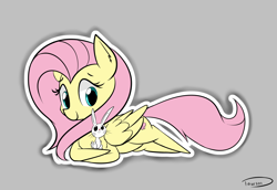 Size: 2298x1585 | Tagged: safe, artist:taurson, angel bunny, fluttershy, pegasus, pony, female, mare, prone, simple background, smiling