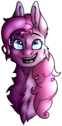 Size: 311x629 | Tagged: safe, artist:dragonseekerart, part of a set, pinkie pie, pony, bust, chest fluff, female, fluffy, looking at you, mare, open mouth, simple background, smiling, solo, transparent background