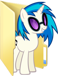 Size: 195x256 | Tagged: safe, dj pon-3, vinyl scratch, pony, unicorn, computer icon, cutie mark, female, folder, hooves, horn, mare, simple background, smiling, solo, sunglasses, teeth, transparent background, windows
