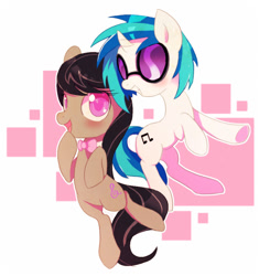 Size: 600x638 | Tagged: safe, artist:sorasku, dj pon-3, octavia melody, vinyl scratch, earth pony, pony, abstract background, colored pupils, female, lesbian, scratchtavia, shipping