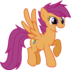 Size: 900x889 | Tagged: dead source, safe, artist:kraysee, scootaloo, pegasus, pony, adult, female, flying, grin, happy, mare, older, older scootaloo, raised hoof, simple background, solo, spread wings, transparent background, vector