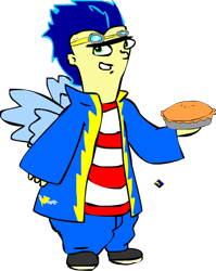 Size: 446x559 | Tagged: safe, artist:rinsankajugin, soarin', human, ed, ed edd n eddy, food, goggles, humanized, male, matt hill, pie, simple background, solo, transparent background, voice actor joke