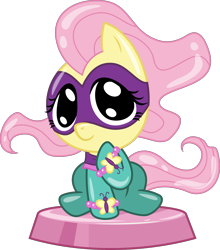 Size: 2712x3080 | Tagged: safe, artist:phucknuckl, part of a set, fluttershy, saddle rager, pegasus, pony, my little pocket ponies, bracelet, clothes, cute, female, pocket ponies, power ponies, shyabetes, simple background, solo, transparent background, weapons-grade cute