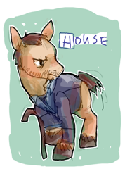 Size: 400x533 | Tagged: safe, artist:herbata, earth pony, pony, cane, gregory house, house m.d., looking back, male, ponified, solo, stallion