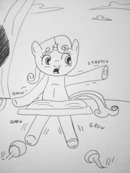 Size: 960x1280 | Tagged: safe, artist:furrymusclegrowthfan, sweetie belle, anthro, monochrome, older, pony to anthro, solo, transformation