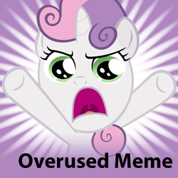 Size: 250x250 | Tagged: safe, sweetie belle, unicorn, derpibooru, exploitable meme, female, filly, looking at you, meme, meta, oh come on, overused meme, solo, spoilered image joke