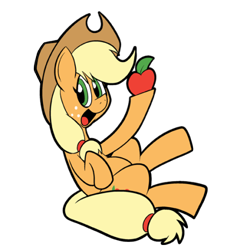 Size: 500x500 | Tagged: safe, artist:pembroke, applejack, earth pony, pony, apple, food, obligatory apple, simple background, solo, transparent background