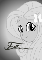 Size: 5000x7100 | Tagged: safe, artist:dzejpi, fluttershy, equestria girls, absurd resolution, autograph, black and white, bust, grayscale, monochrome, photo, portrait, poster, solo, vector