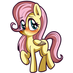 Size: 512x512 | Tagged: safe, artist:anibaruthecat, fluttershy, pegasus, pony, blank flank, blushing, cute, eye clipping through hair, female, filly, folded wings, looking sideways, raised hoof, shyabetes, simple background, smiling, solo, three quarter view, transparent background