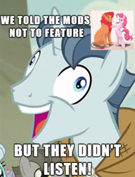 Size: 375x489 | Tagged: safe, artist:z-lion, edit, party favor, derpibooru, drama, drama bait, exploitable meme, forced meme, i didn't listen, image macro, meme, meta, successful troll