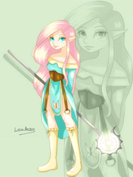 Size: 2592x3456 | Tagged: safe, artist:rmhess, fluttershy, human, cleric, elf ears, female, humanized, looking at you, solo, staff
